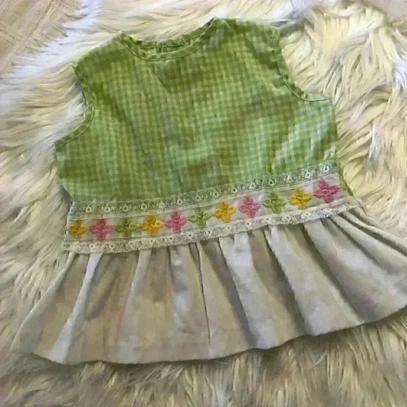 VTG Easter? Peplum Top? Dress? Plaid Green White Pink PTP 11" size 2+ - Picture 2 of 7